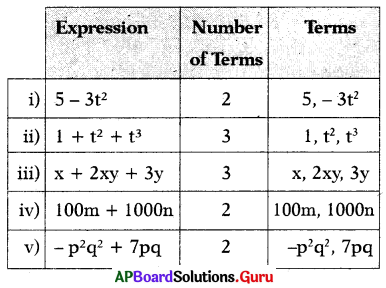 AP Board 7th Class Maths Solutions Chapter 9 Algebraic Expressions Ex 9.1 1