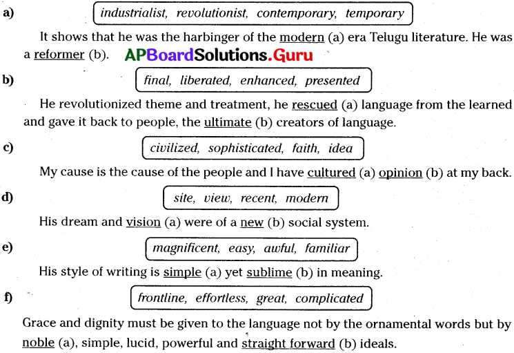 AP 7th Class English Important Questions Unit 8 Gurajada – The Legend 3
